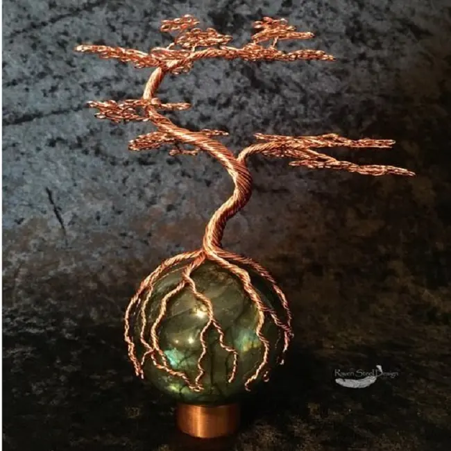 Árbol de la vida, Bola de piedra de labradorita Natural, árbol de cobre, piedra, decoración de cristal curativo para decoración, regalos, mayorista