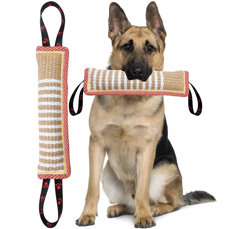Travesseiro de juta resistente para cães, equipamento de treinamento durável, brinquedo interativo para mastigar, para cães grandes e pequenos