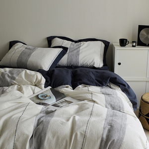 Hiện Đại Cổ Điển Nhật Bản Đơn Giản Sọc Bộ Đồ Giường Bốn Mảnh Bông Chăn Bìa Tấm Ga Giường Đặt Im Lặng Cho Mùa Xuân Ngoài Trời Phòng Khách - Product Image 2