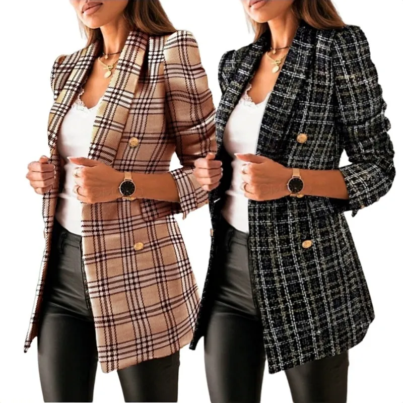 Mulheres Primavera Outono Terno Casacos Chic Xadrez Negócios Trabalho Slim Blazer Novo Escritório Ladies Casual Casaco