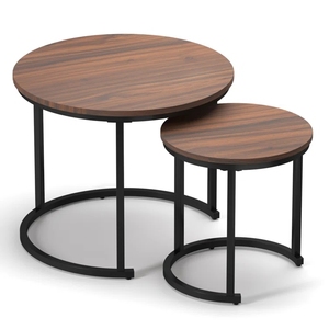 Juego de mesa auxiliar de metal de madera 2 mesas de centro - Product Image 1