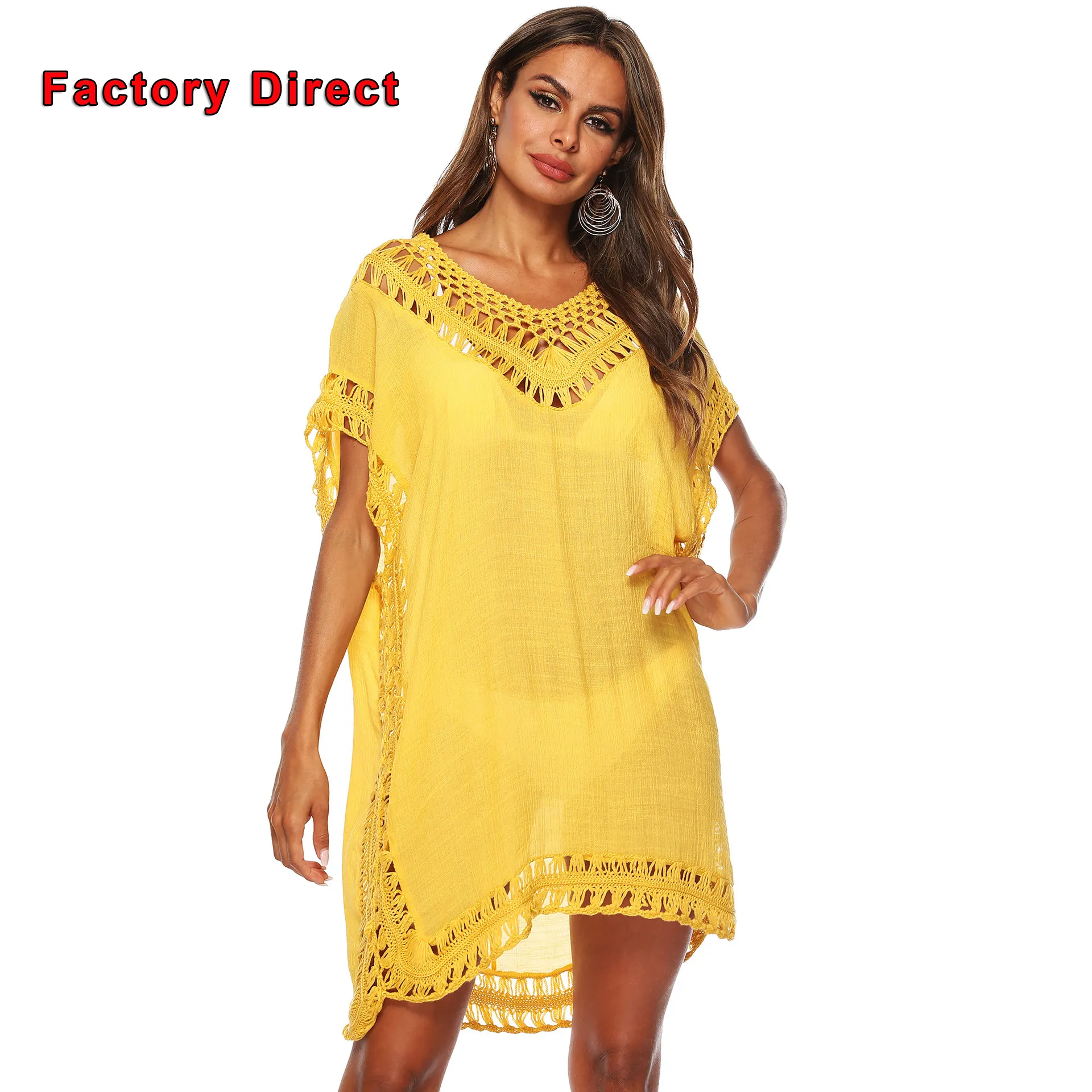 Atacado Mulheres Sexy Hollow Out Vestidos De Playa Crochet Vestido Beach Wear Swimsuit Cover Ups