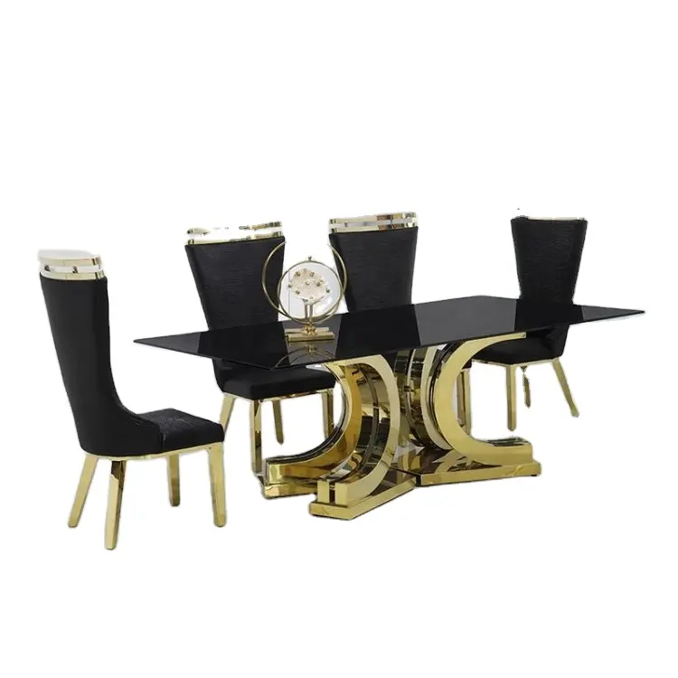 Juegos de mesa de comedor de 12 plazas, tapa de cristal, muebles de diseño italiano de lujo moderno, Metal grande de mesa de comedor, acero inoxidable de alto brillo