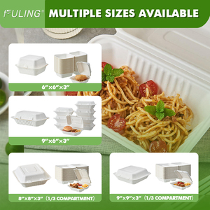 FULING 8 "x 8" x 3 "kapaklı 3 bölme şeker kamışı Fiber Compostable PFAS ücretsiz ağartılmamış Bagasse tek kullanımlık öğle yemeği gıda kabı - Product Image 4