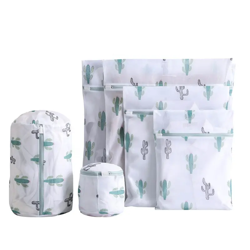 Fermeture À Glissière en gros Réutilisable Spécial Durable Soutien-Gorge Sous-Vêtements Chaussette Vêtements Grand Mignon Cactus Sacs À Linge À Laver