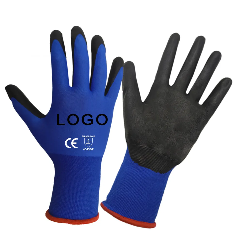 18 Gauge atmungsaktive Nylon Polyester gestrickte Nitril Sicherheits handschuhe OEM Custom Industry Roofing Picking Arbeits handschuhe