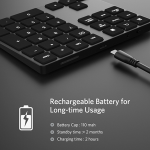 Teclado numérico recargable de 34 teclas, teclado numérico súper Delgado, teclado numérico de aluminio para portátil para sistema POS