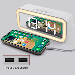 LED Mirror Alarm Clock Display <strong>Time</strong> with Night <strong>Light</strong> and Snooze Function Two USB Ports Table Digital Clock for Bedroom - Product Image 5