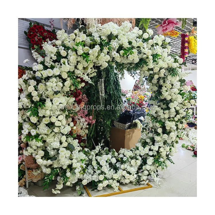 Artificiale bianco e verde indoor outdoor round circle moon gate flower arch wedding stage and events decoration