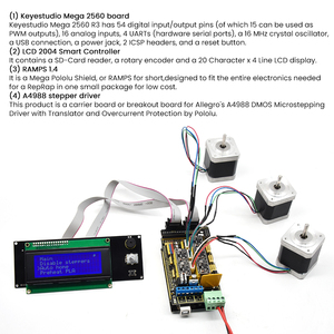 Kit de impresora 3D Keyestudio RAMPS 1,4 + Mega 2560 + 5x A4988 + LCD 2004 Controlador inteligente Kit de impresora 3D para Arduino