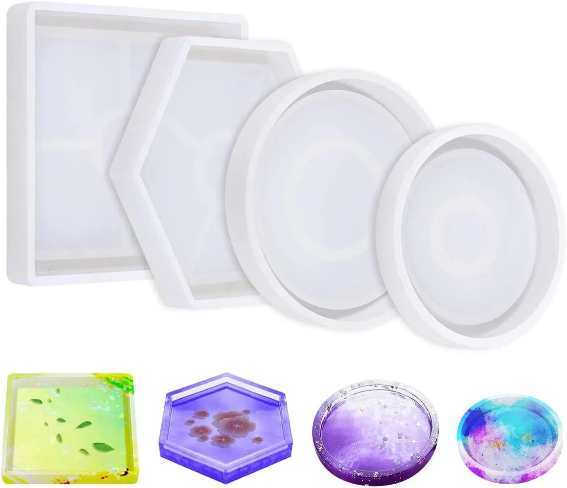 Moules de sous-verre en Silicone pour résine, moulage époxy rond, carré, hexagone, M139, bricolage, décoration de la maison