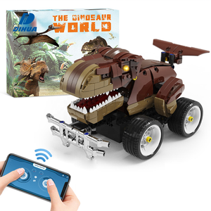 Programmazione a 2.4Ghz giocattolo educativo intelligente a vapore Dual Remote RC Kit Car per costruire 442 pezzi RC Block dinosaur Car for Kids - Product Image 1