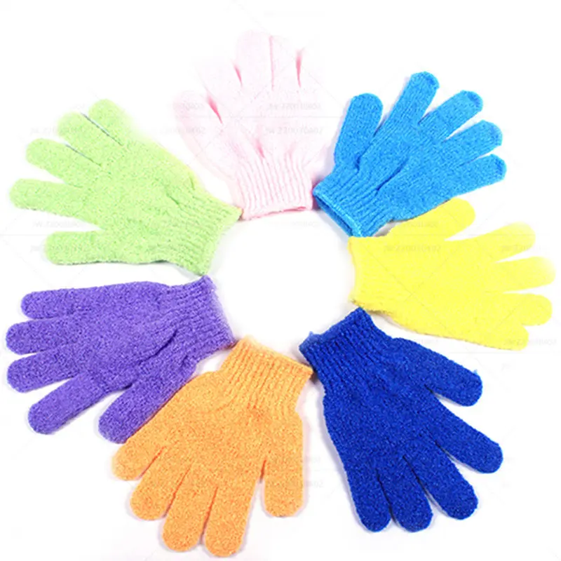 Guantes de ducha de nailon para masaje, removedor de células de piel muerta, exfoliante, suave, limpieza profunda, venta al por mayor