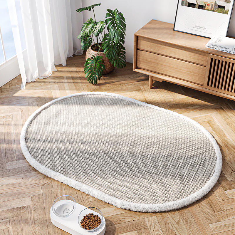 แผ่นรองสัตว์เลี้ยงขอบผ้ากำมะหยี่ Sally Hemp - ทรงวงรีสานอย่างมีสไตล์ สีเบจ