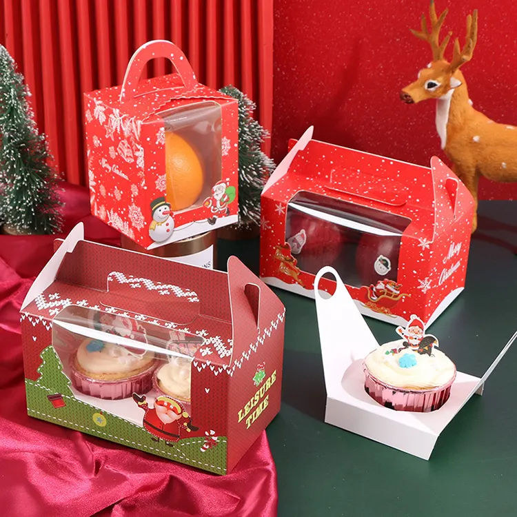 Экологичная Красная рождественская подарочная упаковочная коробка с индивидуальным логотипом складные коробки для упаковки пищевых кексов