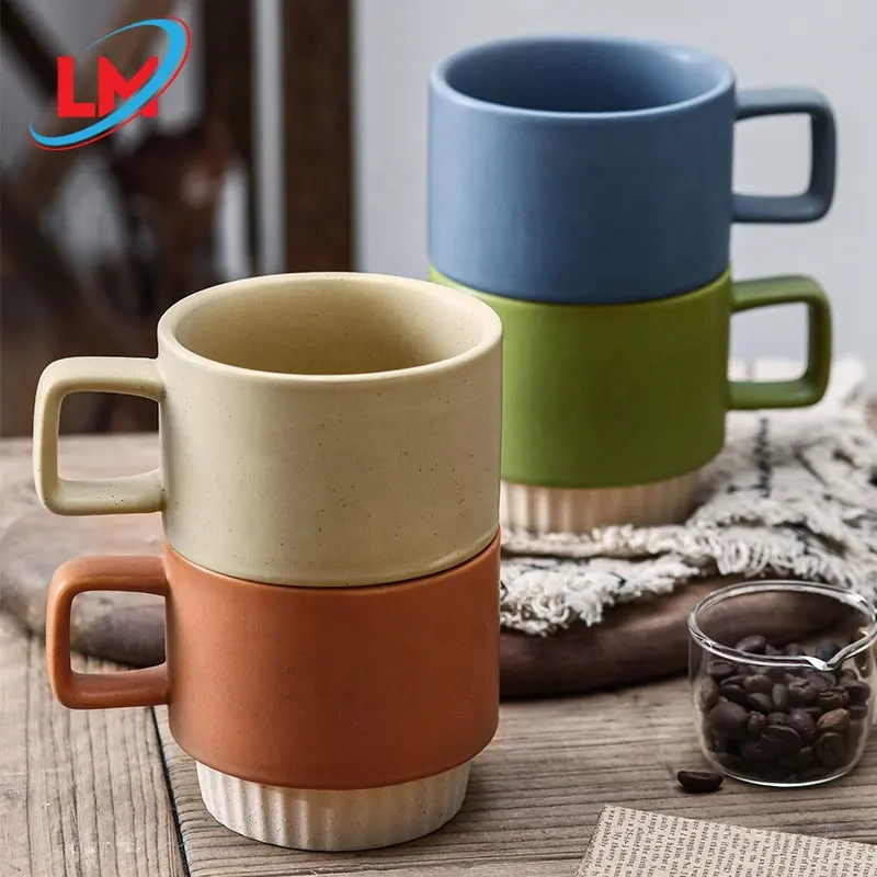 Tazza da caffè semplice con colori a contrasto in ceramica retrò creativa tazza da caffè semplice impilabile Color nordico