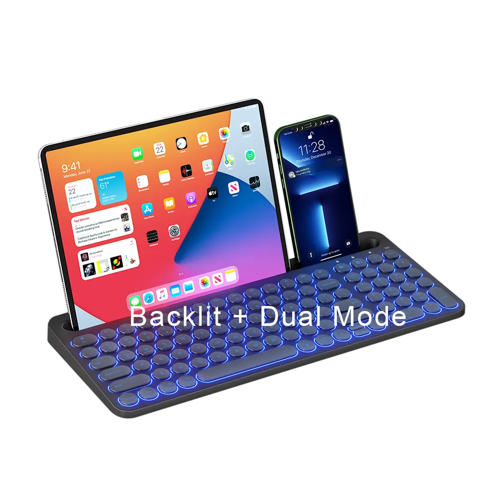 2023 toptan kablosuz klavye teclado retro ilu minado Bluetooth-Tablet wiederauf ladbare hintergrund beleuchtete Bluetooth-Tastatur mit Nummern block