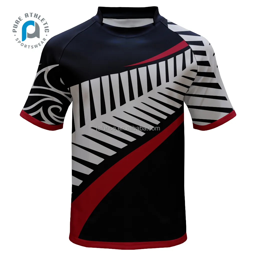 Pure wholesale custom poliestere stampa a sublimazione blank men all blacks rugby jersey nuova zelanda