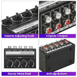 Mini Stereo <strong>4</strong> Channel Passive Mixer RCA Portable Audio Mixer <strong>1</strong> in <strong>4</strong> Out Stereo <strong>Distributor</strong> Volume Control, No Battery Required - Product Image 2