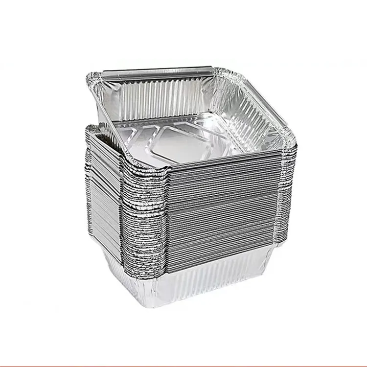 Customised Disposable Rectangular Aluminum Foil Lunch Box for Fast Food with Plastic Lids Takeout Aluminium Foil Container