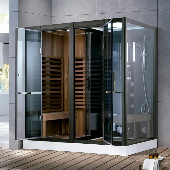 Combinazione di design moderno grande settore con cabina doccia a vapore chiusa con vasca da bagno in vetro temperato cabina doccia