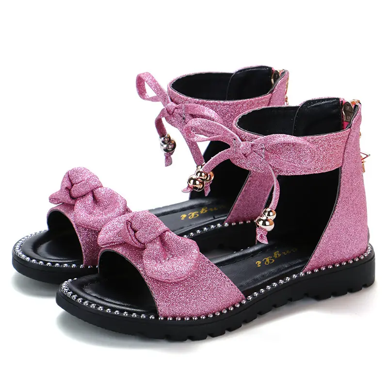 Sandalias de princesa de estilo romano para niñas, zapatos de suela blanda elegantes a la moda, sandalias informales de princesa dulce 2021