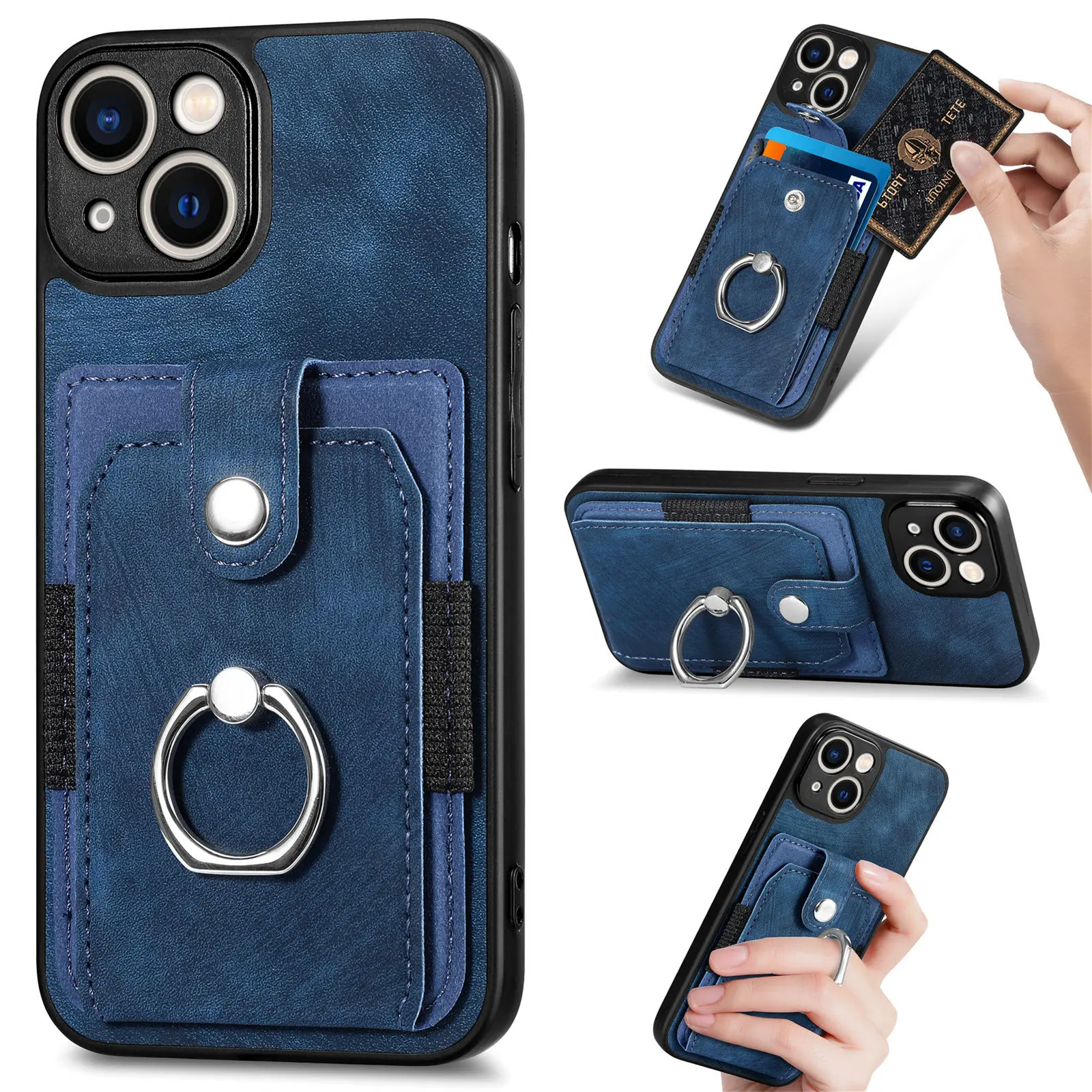 Nhẫn chủ thẻ da solt Wallet trường hợp đối với iPhone 14 Pro Max 13 11 12 mini 15 cộng với XS XR SE 2022 từ đứng túi Bìa