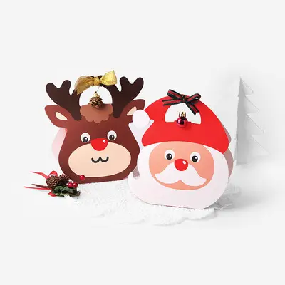 Noel Mini karikatür şerit ile baskılı özel Logo sanat şeker toptan küçük kravat kağıt torba