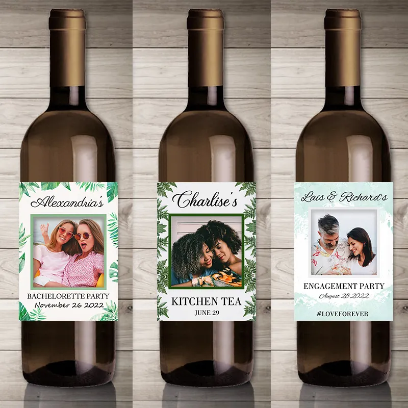 Pegatina de vino personalizada de fábrica, etiqueta privada de champán, etiqueta de vino de boda para botella, venta al por mayor