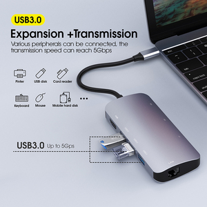 Hub USB 8 in 1 Hub USB 3.0 RJ45 Ethernet 1000Mbps Docking Station per adattatore multifunzione HDTV - Product Image 3