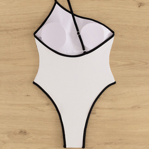 Siyah sınır ile 2024 Oem/Odm beyaz yeni moda düz renk tek parça mayo kadın tek parça mayo Bikini