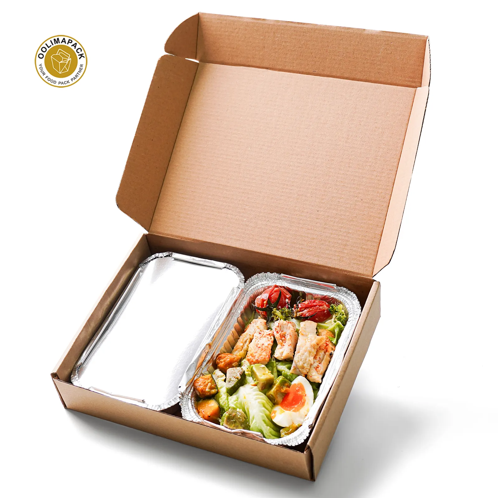 Oolimapack Custom Gegolfde Catering Food Box Verpakking Bruine Kraft Verpakking Catering Doos