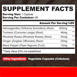 नॉन गमो फॉर्मूला 90 हर्बल शाकाहारी कैप्सूल ताकत तनाव और बायोऑपरेरीन अश्वगंधा के साथ मूड समर्थन - Product Image 2