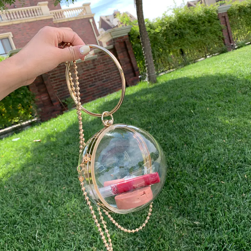 Pochette rond en acrylique pour femmes, sacoche en forme de ballon pour fête et dîner, sac à main Transparent, 2021