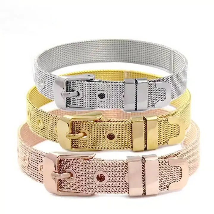 Free customized silver 8mm 10mm silver gold slide stainless steel wristband bracelets