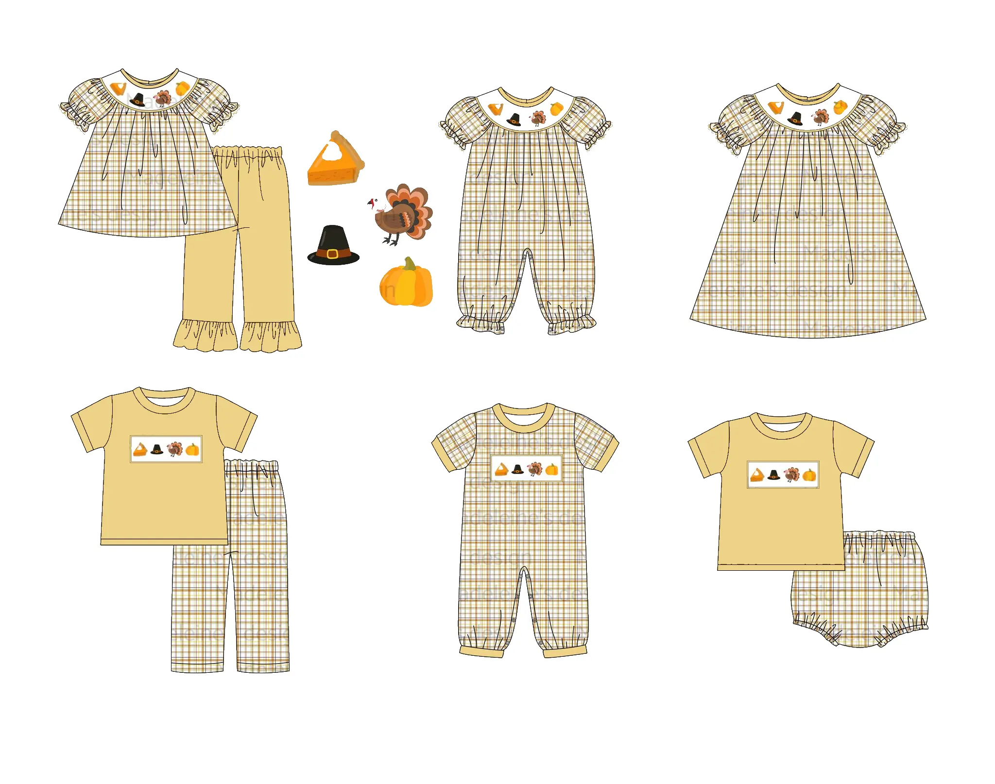 Preorder boutique Thanksgiving Day turkey print boy pajamas 2 piece outfits sibling matches wholesale kids girls clothing styles