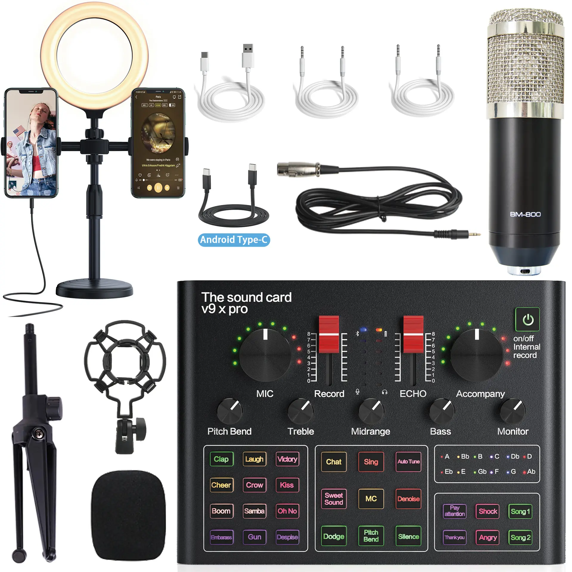 Doppio dispositivo di telefonia Mobile Live Sound Card Set Bm800 Multi-funzione Audio Mic per Live Skype Youtuber registrazione di gioco Karaoke