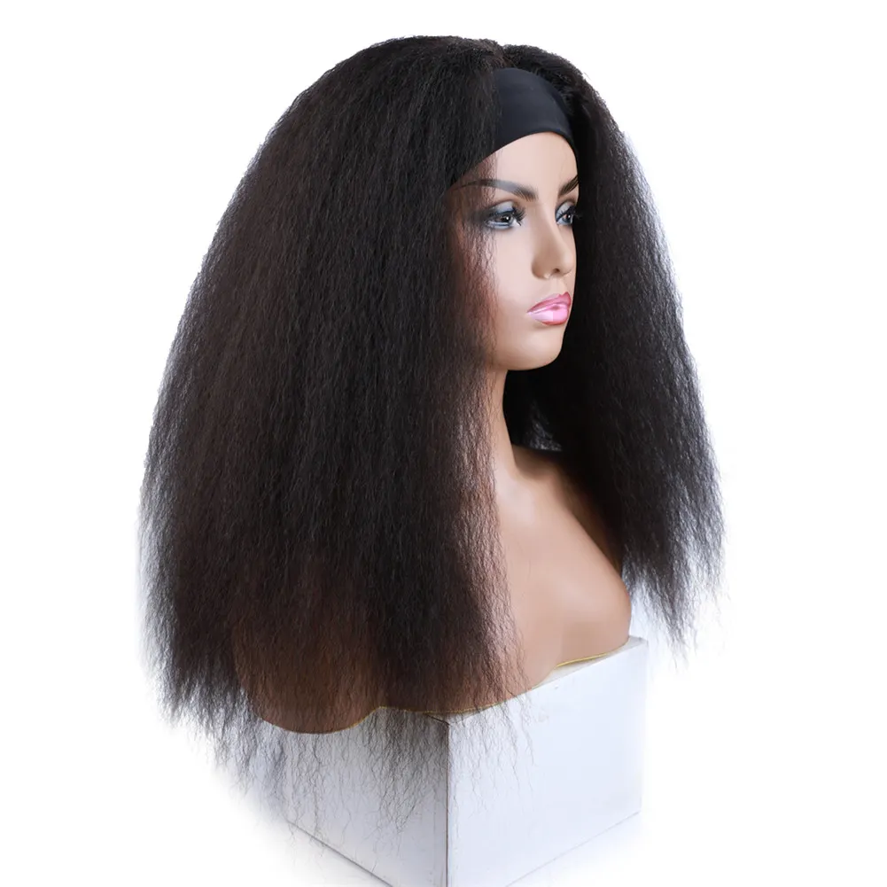 Yaki Straight Headband Wig Long Kinky Straight for African American Women Natural Black 18-22 Inch Afro Wig