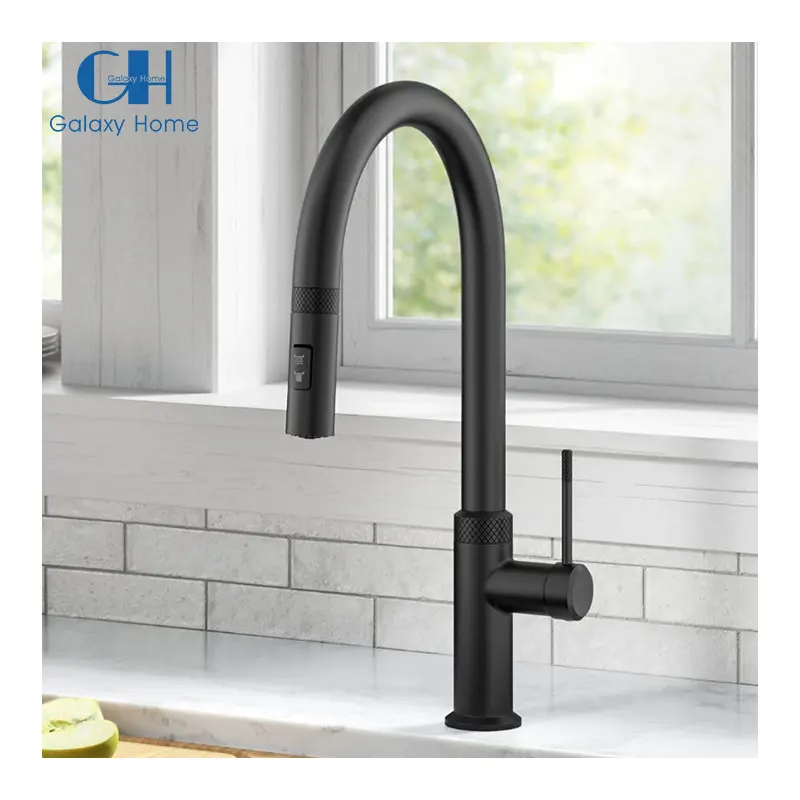 Modern Industrial Pull-Down Single Handle Kitchen Faucet em preto fosco