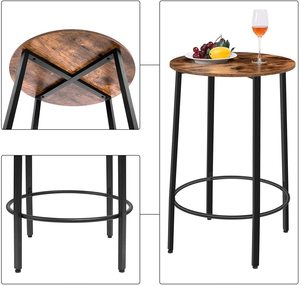 High Industrial Bar Dining <strong>Table</strong> Set Tall <strong>Counter</strong> <strong>Height</strong> Bar <strong>Table</strong> with Two Bar Stools and Foot Pads - Product Image 3