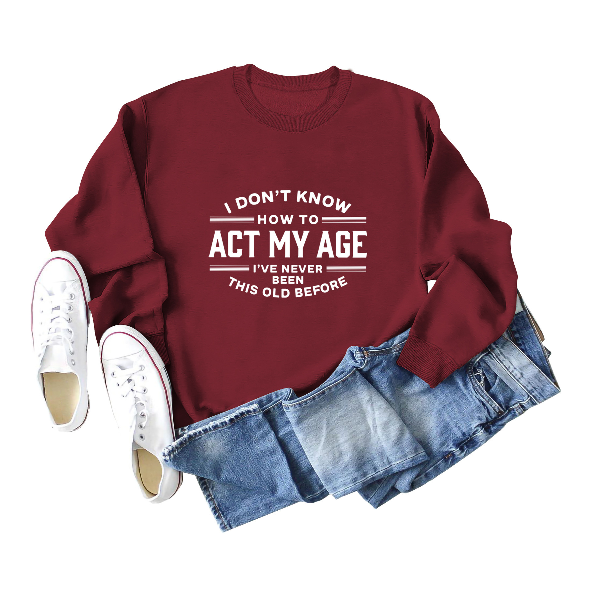 Burgundy sweatshirt (white font)