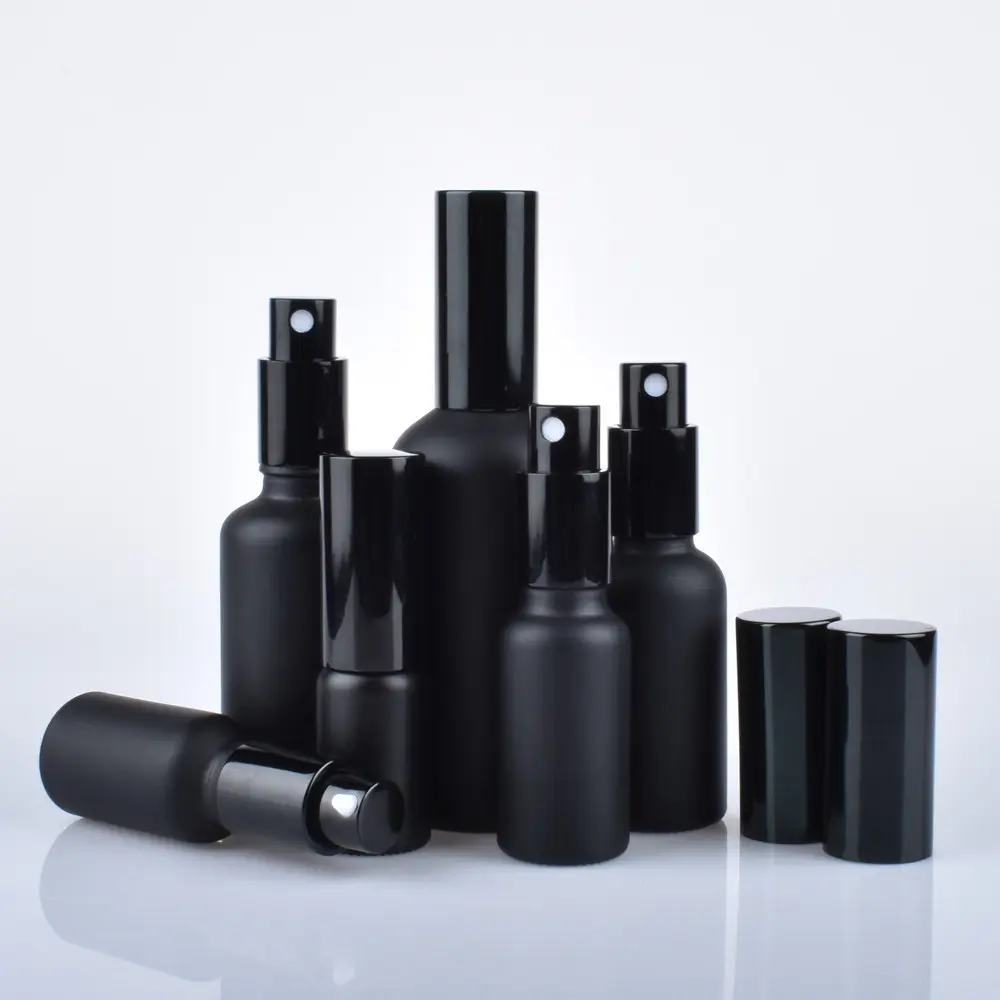 Wholesale Luxury 5ml 10ml 15ml 20ml 30ml 50ml 100ml Matte Black Cosmetic Glass Spray Bottle with Pump Sprayer