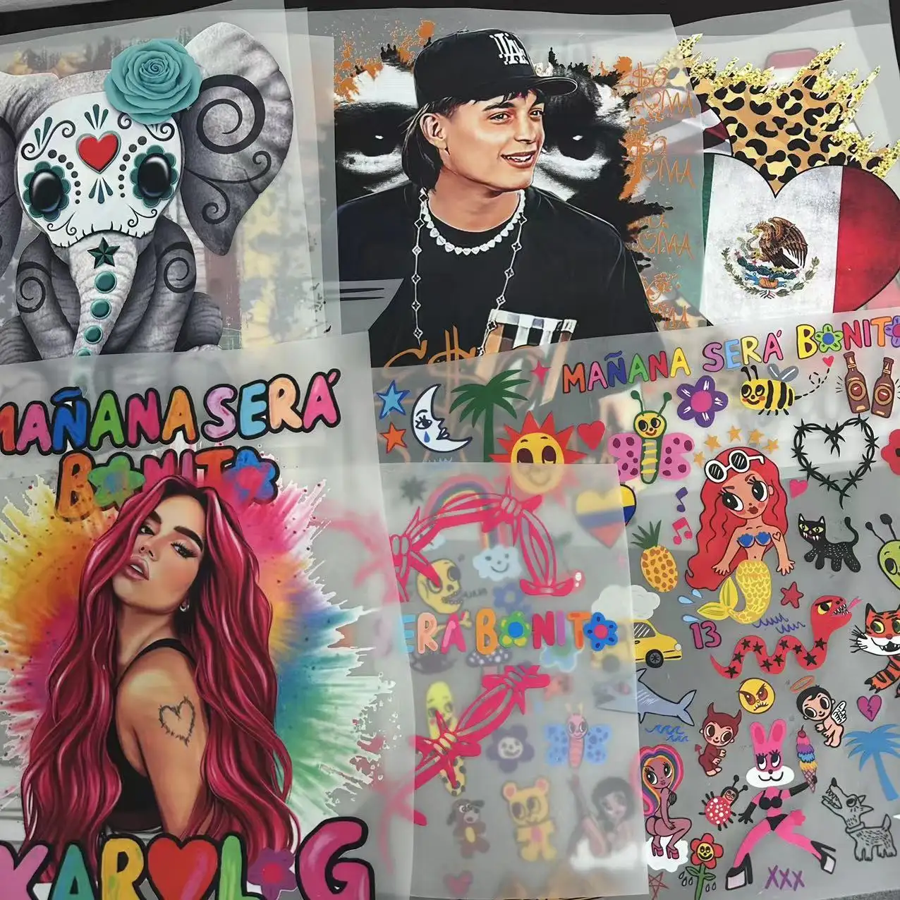 Colori vivaci stampati personalizzati di alta qualità personalizzati tutti i disegni Eco ink Iron On Heat Stickers trasferimento DTF per magliette borse cappelli