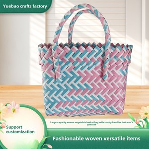 Vintage yaratıcı DIY el yapımı dokuma çanta fermuar kadın çocuk Logo desen açık deri saman Polyester plaj seyahat çantası iki