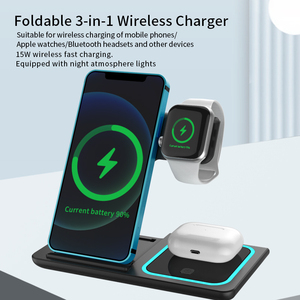 2台のデバイス用ワイヤレス充電器スタンドQC3.0 & PD機能タイプCポート15W出力電源入力9V/2A - Product Image 6