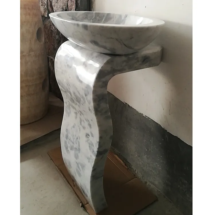 Luxury Contemporary Style Hand Washing Sinks Marble Free Standing Bathroom Pedestal Sinks For Sale