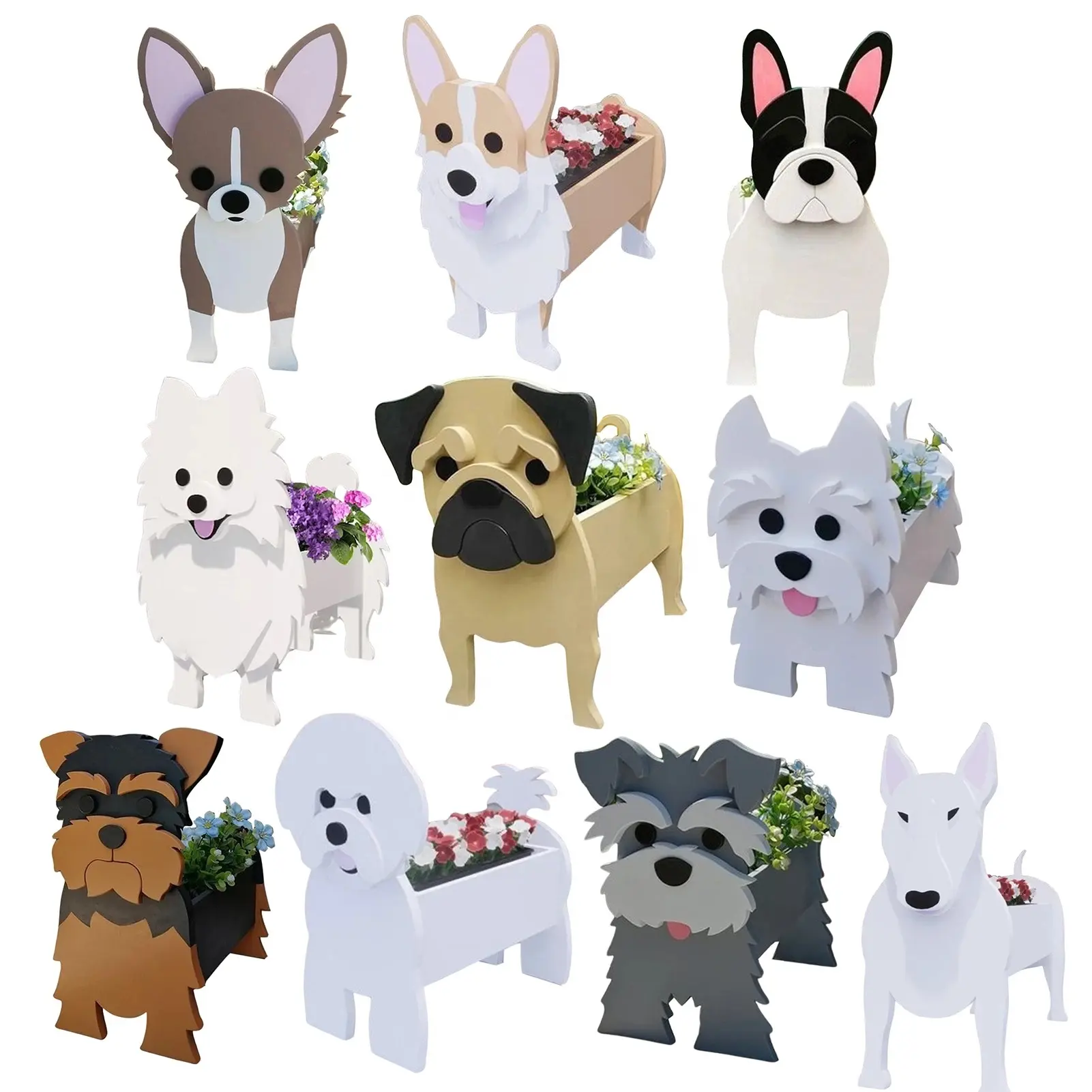 Nuovo giardino vaso di fiori fioriera per cani Schnauzer Bulldog barboncino Corgi Yorkshire vasi da giardino fioriera in PVC fai da te giardino decorazioni per la casa