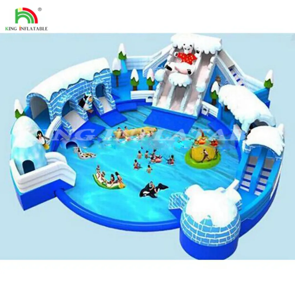 Çocuklar yüzme havuzu ve slayt ile tasarım şişme büyük havuz su parkı şişme su parkı oyna