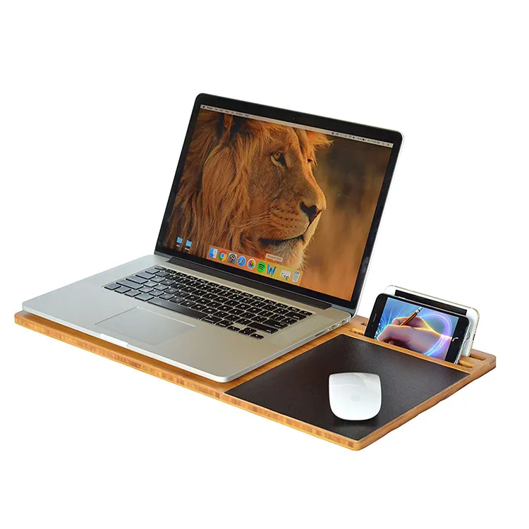 Supporto per Tablet portatile supporto per cellulare supporto per scrivania in legno di bambù supporto per Monitor in legno con Docking Station Riser in legno