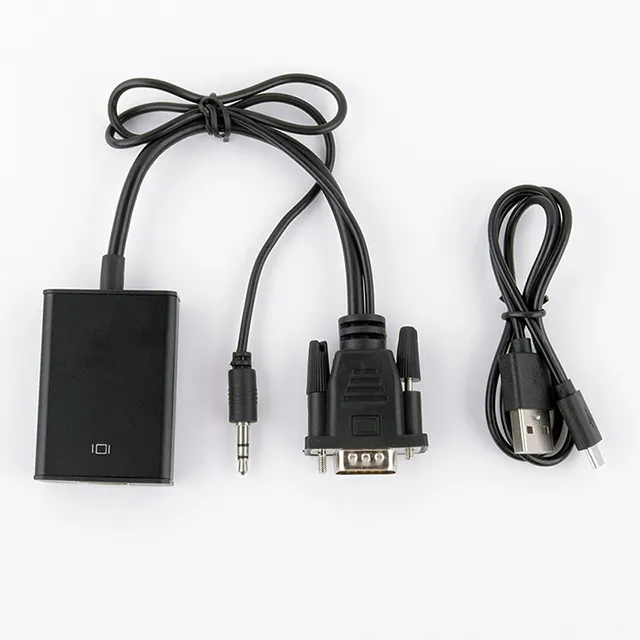 ขายร้อน PVC Jacketed VGA เป็น HD สาย USB 3.5 มม.สเตอริโอ AV สีดําชายหญิง Converter สําหรับ HDTV และโปรเจคเตอร์ในสต็อก!